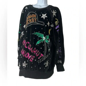 Vtg Bonnie Boerer Sweater Black Velvet nightclub LA Sequin Stars 1980s sz lg